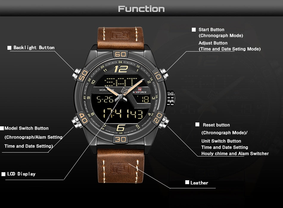Sport/Business Digital Leather band Watch